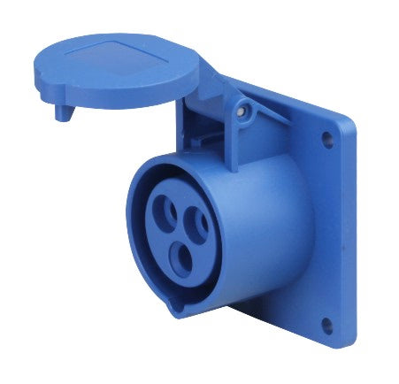 3-Pin 32A Wall Panel-Mount Industrial Socket – IP44 Rated | Surface-Mount Female Power Outlet