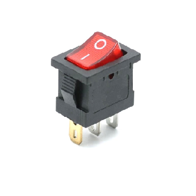 KCD1-2-101N Sub-Mini 3-Pin SPST ON-OFF Illuminated Rocker Switch, Snap-In Panel Mount, 10A 125VAC / 6A 250VAC