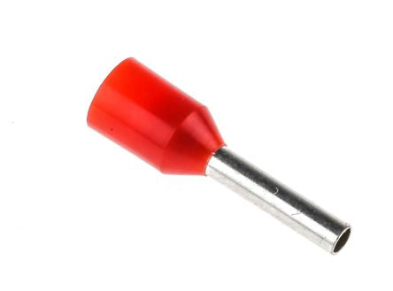 E1008 Bootlace Ferrule – 1.0 mm² (18 AWG), Red Insulated, 8 mm Pin Length