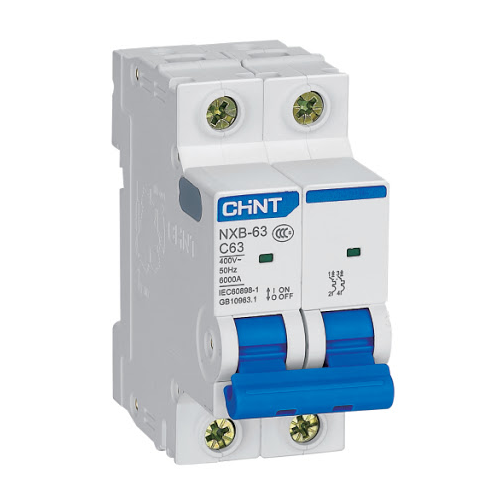 Chint NXB-63 2P C63 Miniature Circuit Breaker – 63A, 6kA Breaking Capacity, Type C Curve, Double Pole MCB for Main Circuit Protection