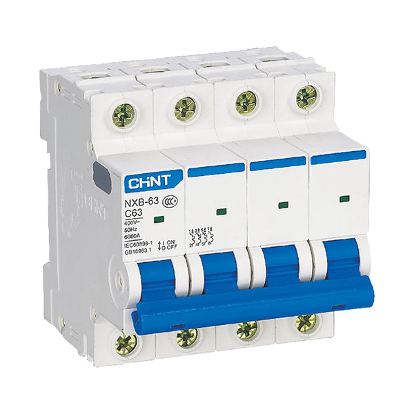 Chint NXB-63 4P C25 Miniature Circuit Breaker – 25A, 6kA Breaking Capacity, Type C Curve, 4 Pole MCB for Complete Three-Phase + Neutral Protection