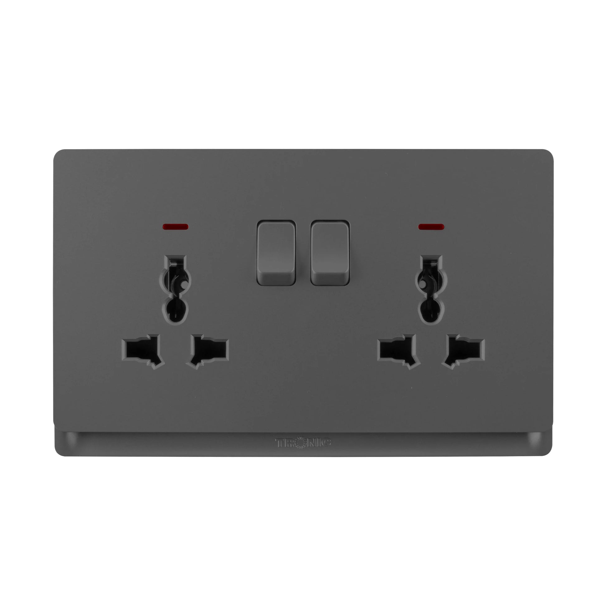 Midea 13A Double Socket 2 Gang Universal Socket with Neon Power Indication Grey