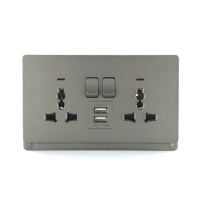 Midea Grey Double Socket with USB 16A 250V