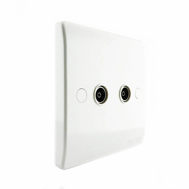 UNO Double TV Socket Dual Coaxial Wall Outlet for Satellite and Aerial Connections