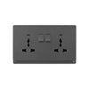 Midea 13A Double Socket 2 Gang Universal Socket with Neon Power Indication Grey