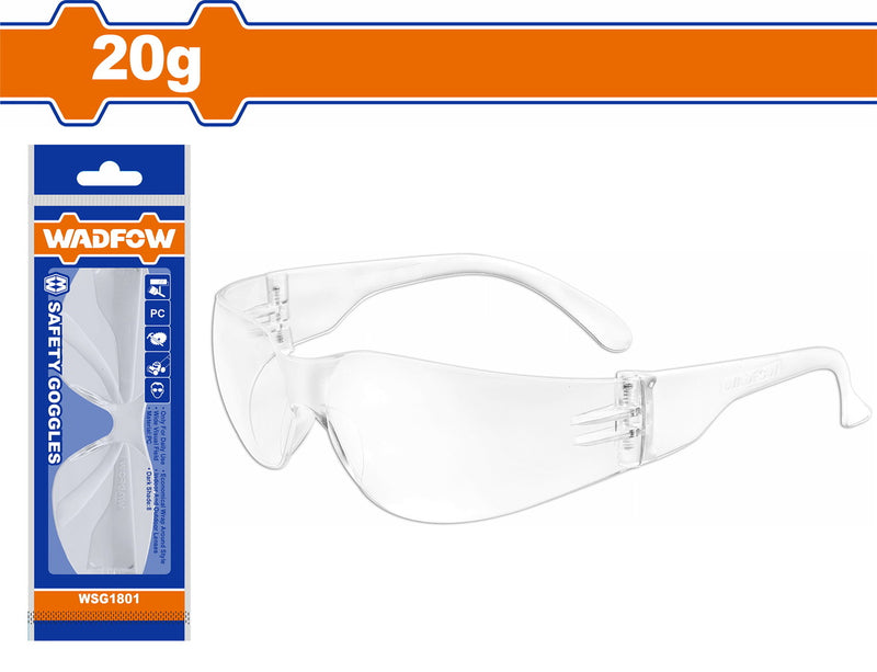 Wadfow Clear Safety Goggles WSG1801 – Polycarbonate Lens, Wrap-Around Design, Anti-Scratch, Lightweight 20g, for Industrial & General Use