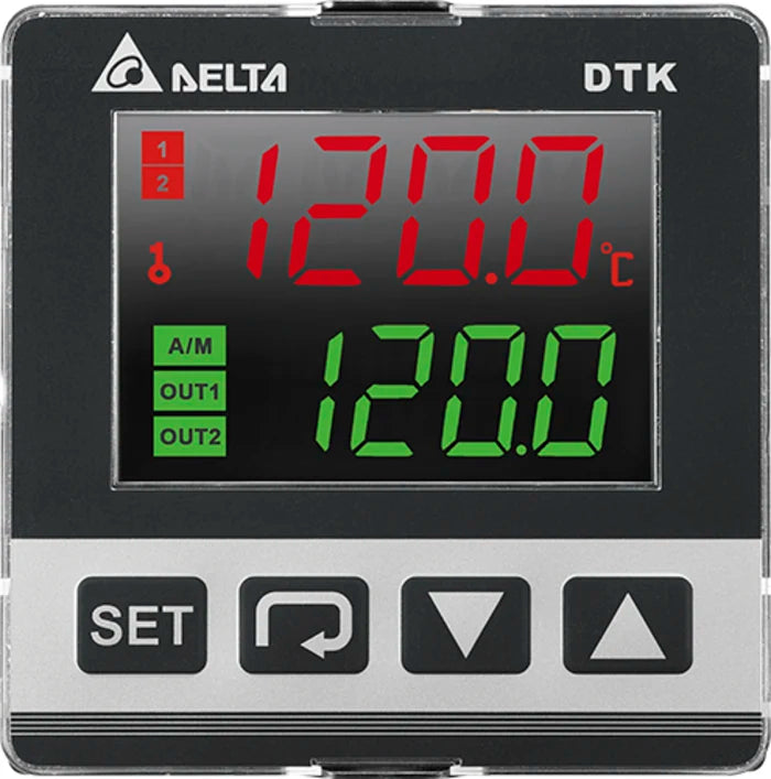 Front view of Delta DTK series 72 × 72 mm temperature controller