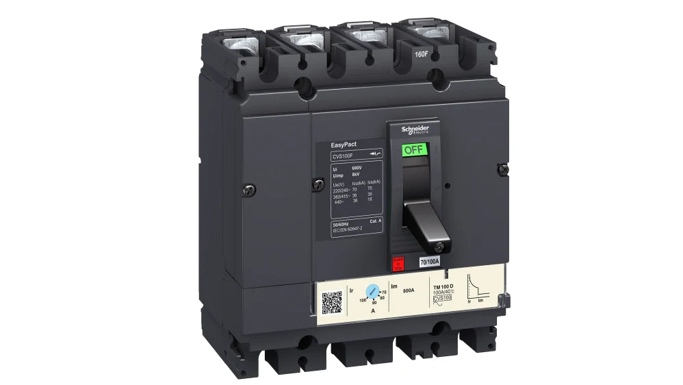 100A 4-Pole MCCB – Schneider Electric EasyPact CVS100B LV510317, TM-D Trip Unit, 25kA Breaking Capacity @ 415V AC