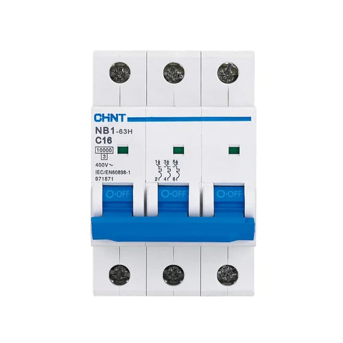 Chint NXB-63 3P C10 Miniature Circuit Breaker – 10A, 6kA Breaking Capacity, Type C Curve, 3 Pole MCB for Light-Duty Three-Phase Circuit Protection