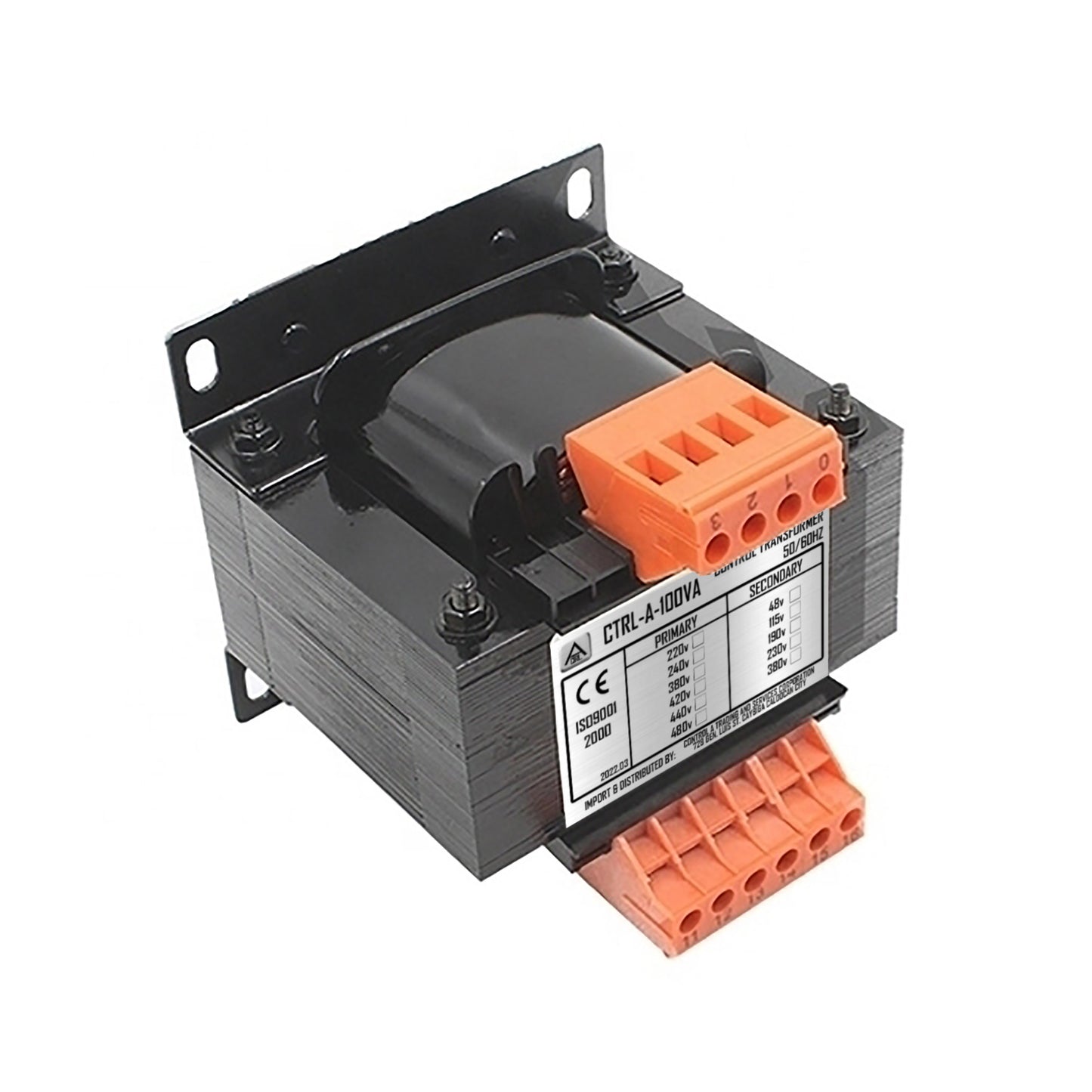 JKB5-160 Control Transformer - 230VAC Primary Input, Multi-Tap Secondary Output (12V/24V/110V), 160VA Power Rating, Single Phase Isolation Transformer