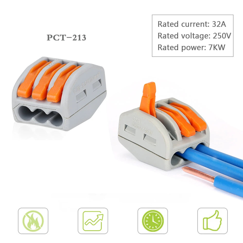 PCT-213 Quick Wire Connector – 3-Port Push-in Wiring Conductor Terminal Block (0.08–2.5mm²)
