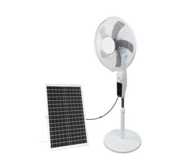 Suiming Energy SM-CF002 Rechargeable Solar Pedestal Fan – 18", AC/DC, 12V 7Ah Battery, Remote Control, 9 Speed, Mobile Base