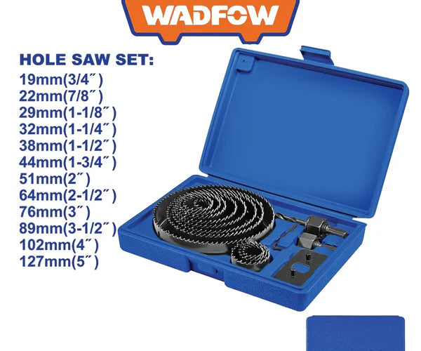 Wadfow WKJ4416 16-Piece Carbon Steel Hole Saw Set – P1C20 Grade