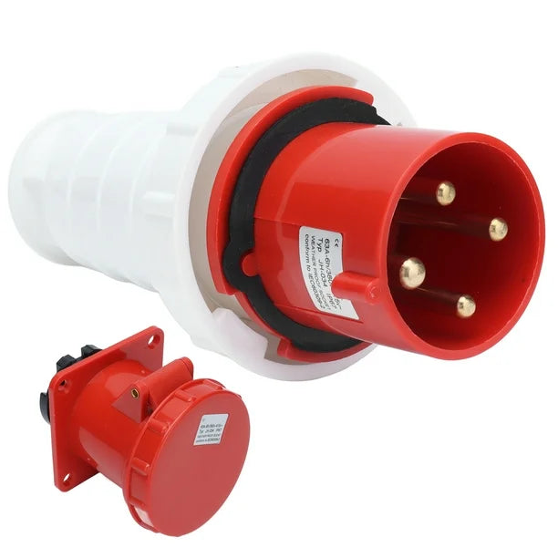 63A 5-Pin Industrial Plug & Panel-Mount Socket (Male & Female) – IP44 | 400V (3P+N+E)