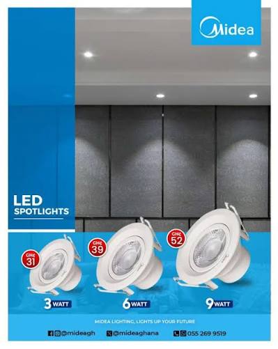 Midea SP09W-6500K 9W LED Recessed Spotlight – 6500K Cool White, 220–240V~50/60Hz, High-Brightness Energy-Saving Fixture