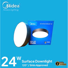 Midea MDL-DLM80R24W-65-03B – 24W Cool Daylight (6500K) Round LED Surface-Mount Downlight, ~2040lm, 220–240V AC, CRI≥80, ~15000h Lifespan, Black Frame (M3-B)