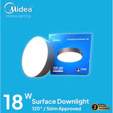 Midea MDL-DLM60R18W-65-03B – 18W Cool Daylight (6500K) Round LED Surface-Mount Downlight, ~1530lm, 220–240V AC, CRI≥80, ~15000h Lifespan, Black Frame (M3-B)