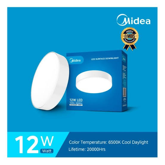 Midea MDL-DLM40R12W-03 12W LED Surface Mount Downlight – Round, White Frame, 6500K Daylight