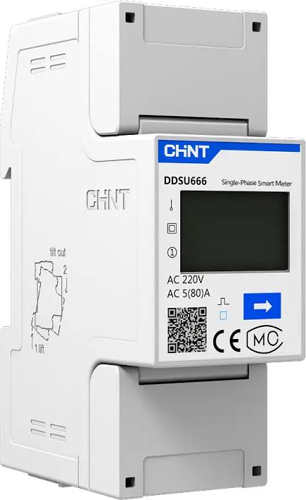 CHINT DDSU666 DIN-Rail Single Phase Energy Meter 230V 5(80)A 2-Module Digital kWh Meter Cat. #195290