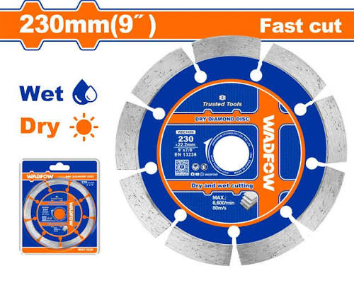 Wadfow WDC1K05 Dry Diamond Cutting Disc 9" (230mm) × 22.2mm Bore for Masonry/Concrete P1000 Series