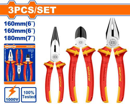 WADFOW WPS0633 3-Piece Insulated Pliers Set Heavy-Duty Cr-V Steel VDE-Style Insulated Handles for Electrical Work C20