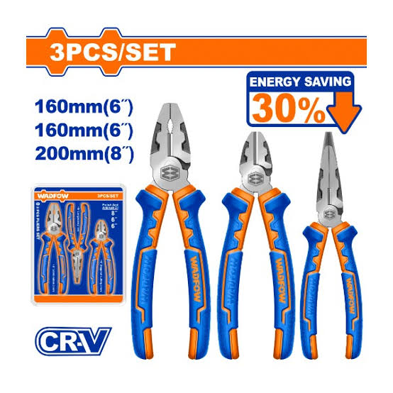 Wadfow WPS0613 3-Piece High-Leverage Pliers Set Ergonomic Anti-Slip Handles Professional Hand Tool Set P5C20
