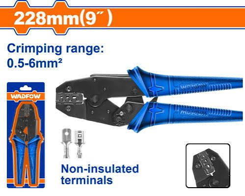 Wadfow WCP1609 9" Ratchet Crimping Plier 0.5–6mm² (AWG 20–10) Ergonomic ABS Handle Adjustable Pressure for Non-Insulated Tabs & Terminals