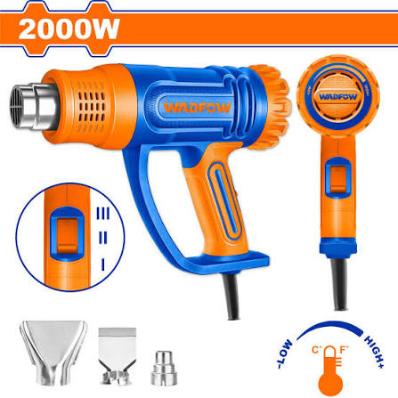 Wadfow 2000W Adjustable-Temperature Heat Gun WHG1520 (50°C – 550°C) 300/450 L/min Includes Nozzles