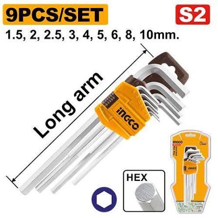 Ingco HHK11091 long-arm hex key set with holder and packaging