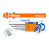 Wadfow long-arm hex key set showing 1.5–10 mm size range and 9-piece contents
