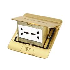 Golden Finish Pop-Up Double Floor Socket Box with Two Power Sockets & Multi-Function Modules