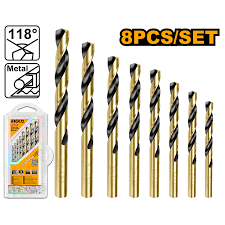 Ingco 8-Piece HSS Twist Drill Bit Set AKDB0801 – DIN 338, 118° Point Angle, Sizes: 2, 3, 3, 4, 4, 5, 6, 8 mm, for Metal, Wood & Plastic