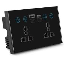 WiFi Smart Double Socket, 3-Hole Multi-Functional Plug + USB + Type-C, Black, 147