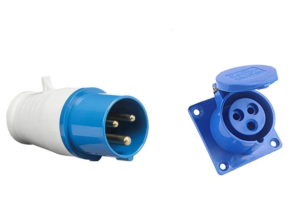3-Pin 32A Industrial Plug & Panel-Mount Socket Set – IP44 Rated | Male Plug + Embedded Socket Combo