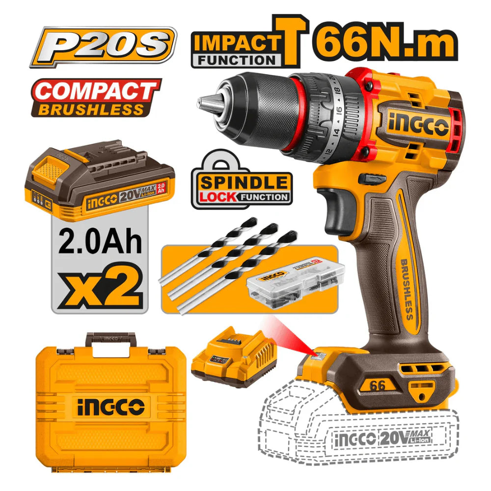 Ingco Cordless Impact Drill 20V 66Nm CIDLI20668 – ING-CIDLI20668