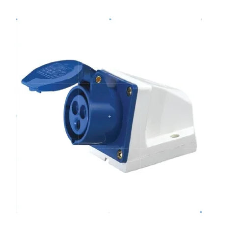 Wall Mount Industrial Socket – 3-Pin, 16A, 220V, IP44 (Blue CEE Type)