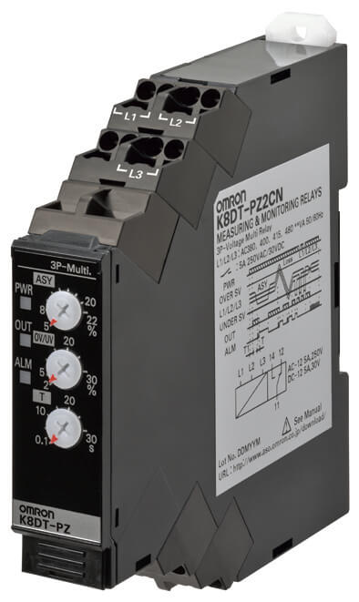 Omron K8DT-PZ1CN Three-Phase Voltage, Asymmetry & Phase-Sequence/Phase-Loss Monitoring Relay — 17.5 mm DIN Rail, Over/Under Voltage & Imbalance Protection, SPDT Output, 200-240 VAC