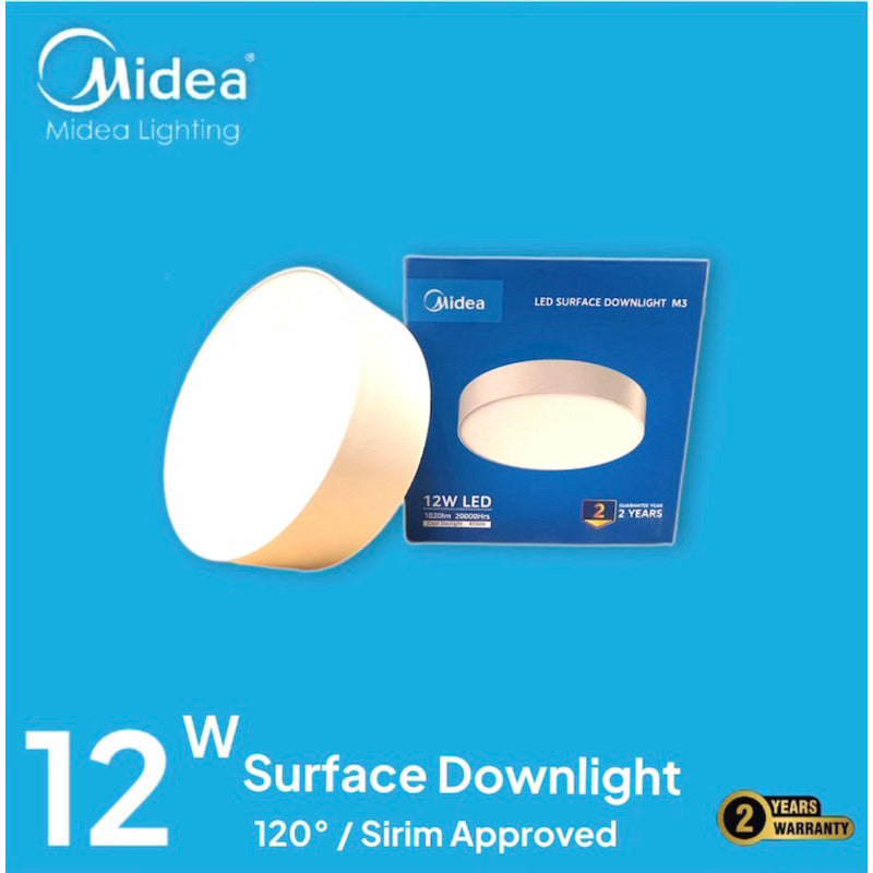 Midea 12W LED Surface Round Downlight – Warm White 3000K, Energy-Efficient Ceiling Light