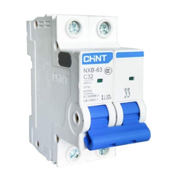 Chint NXB-63 2P C10 Miniature Circuit Breaker – 10A, 6kA Breaking Capacity, Type C Curve, Double Pole MCB for Low-Load Single-Phase Protection