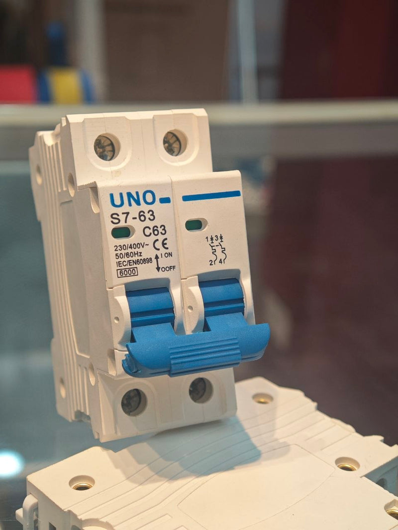 UNO 2-Pole 10A C-Curve Miniature Circuit Breaker (MCB) 6kA Thermal-Magnetic Double-Pole 240/415V