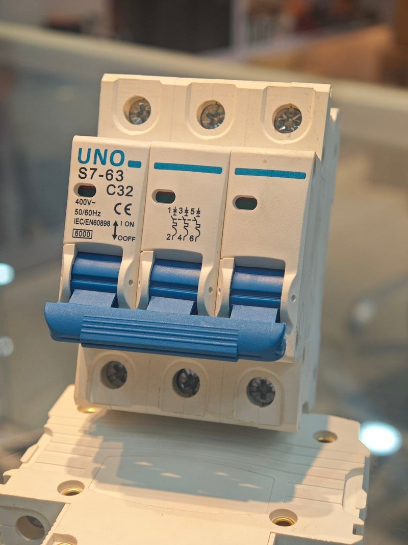 UNO 3-Pole 63A C-Curve Miniature Circuit Breaker (MCB) 6kA Three-Phase DIN-Rail