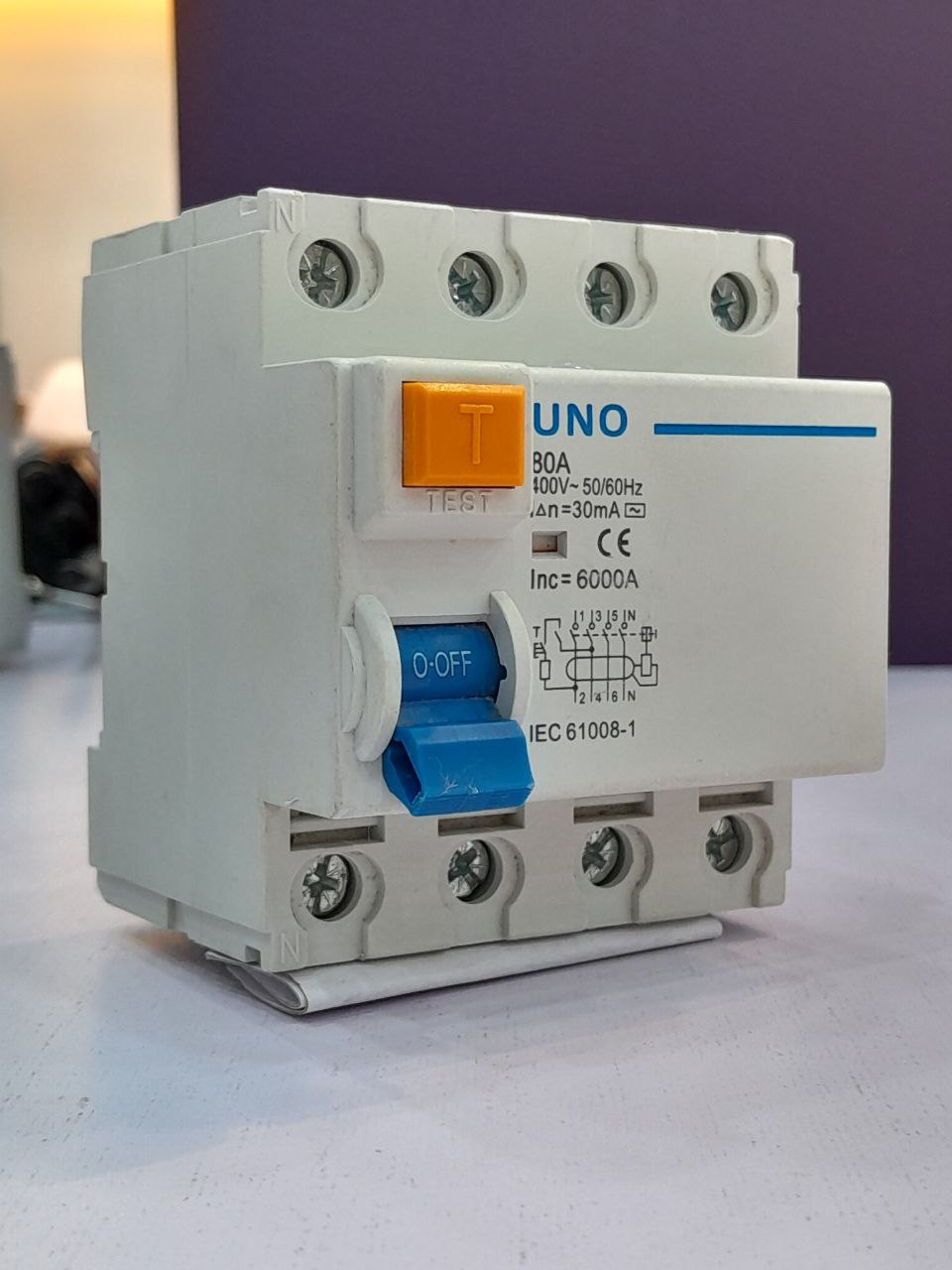 UNO 4-Pole RCCB 63A 30mA AC Type 230/400V 50/60Hz DIN-Rail IEC/EN 61008 Compliant