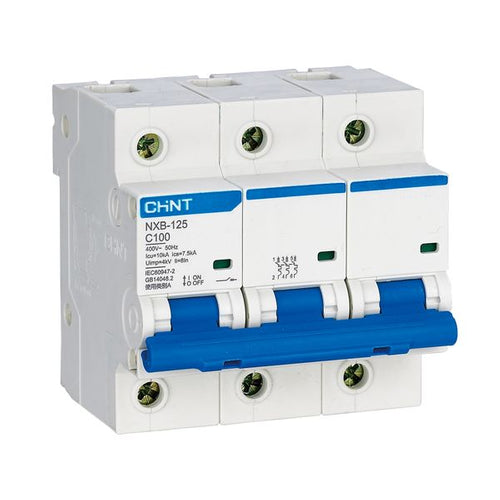 Chint NXB-125 3P C125 Miniature Circuit Breaker – 125A, 10kA Breaking Capacity, Type C Curve, 3 Pole MCB for Heavy-Duty Three-Phase Protection