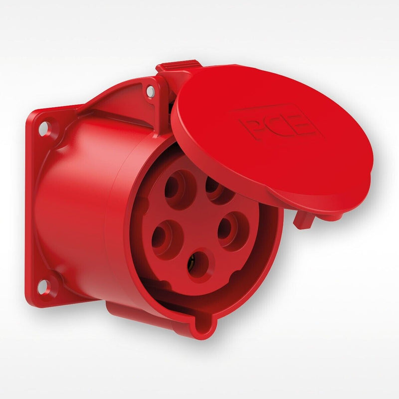 32A 5-Pin Panel Mount Industrial Female Socket | IP44 | 3P+N+E | Flush-Mount Power Outlet