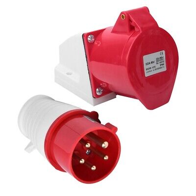 32A 5-Pin Wall-Mount Industrial Plug & Socket (Male & Female) – IP44 | 400V (3P+N+E)