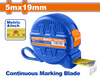 Wadfow steel measuring tape showing 5 m × 19 mm dimensions