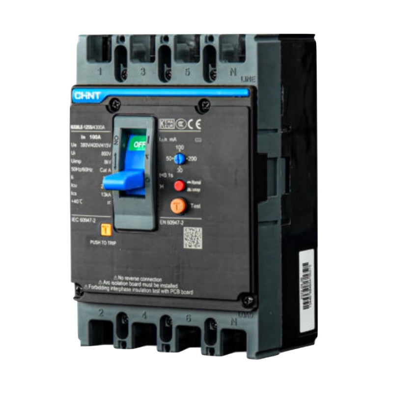 CHINT NXMLE-250S/4300 ELCB – 250A, 4P, Earth Leakage MCCB (100/200/300mA Adjustable, 50kA)