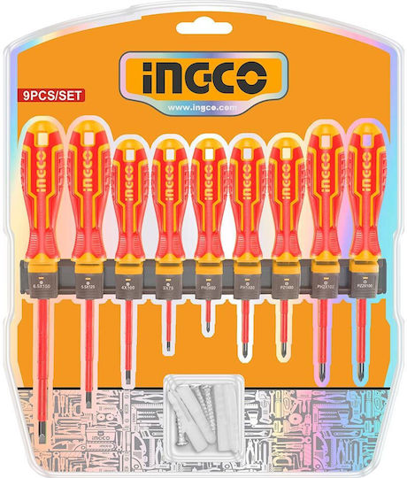 Ingco 9 Pcs Insulated Screwdriver Set HKISD0908